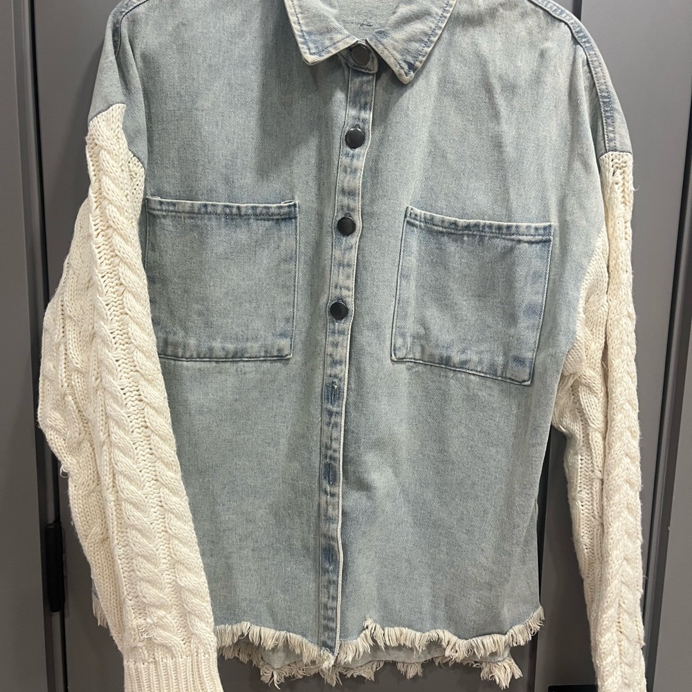 Denim Knit Shacket - Picture 2 of 5